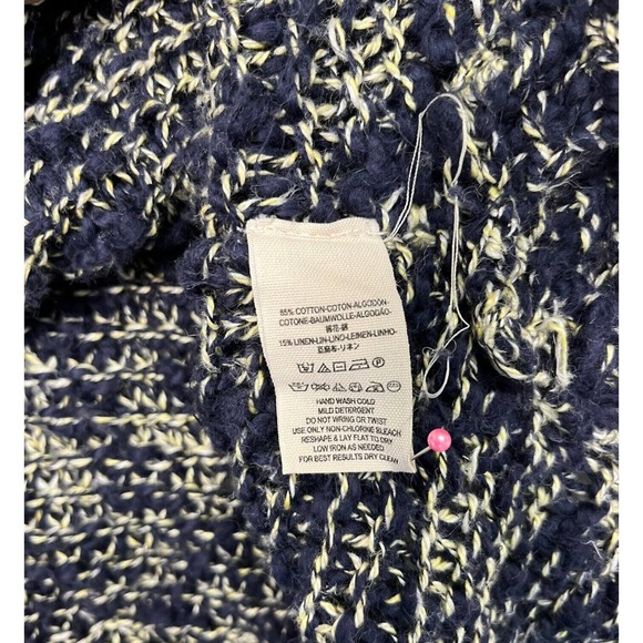 Free People Sweater Womens S High Low Open Knit V Neck Linen Cotton Blue Cream - Picture 7 of 15
